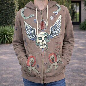 Vintage Rare Marc Ecko Cut & Sew Skull Serpent Lion Embroidered Zip Hoodie
